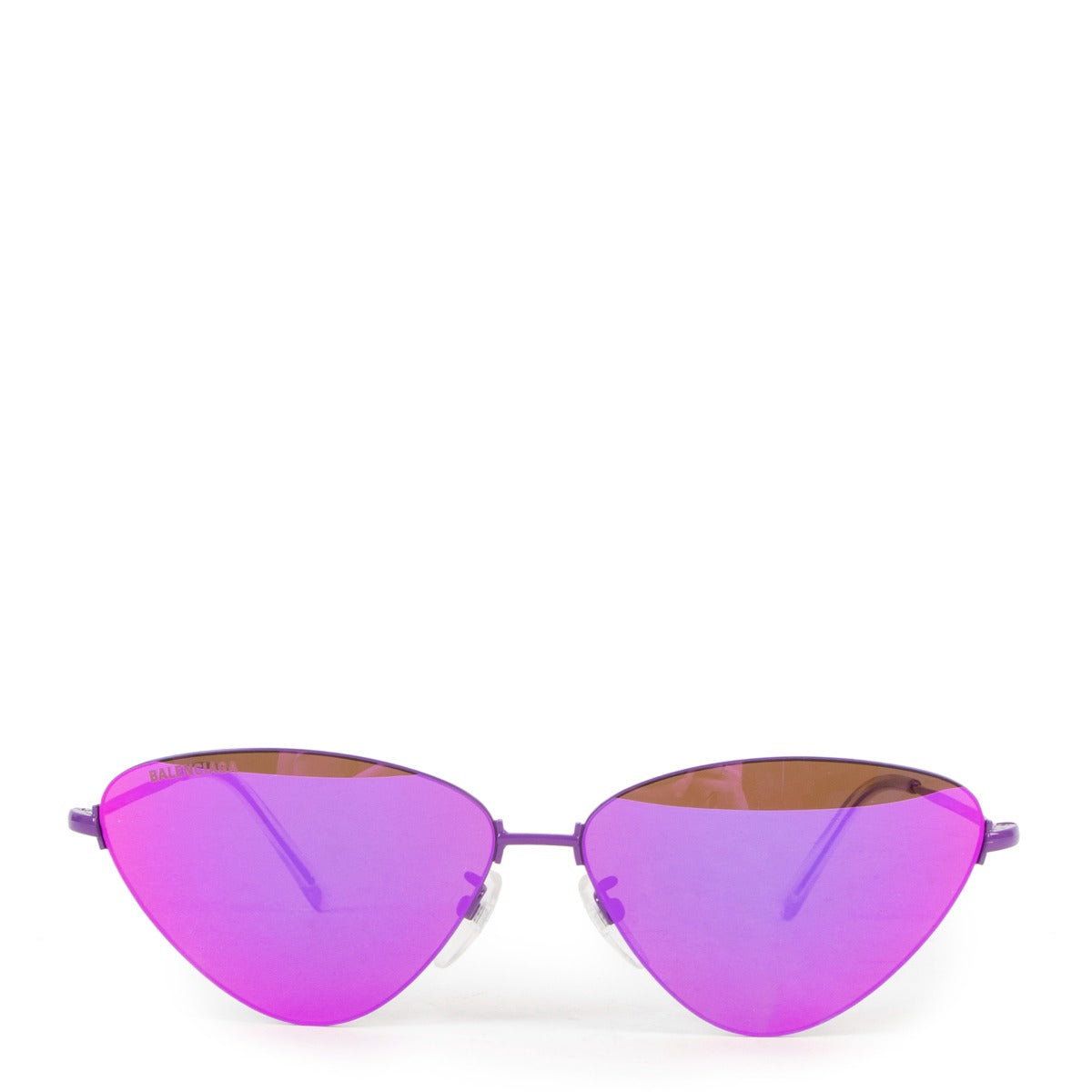 Lunettes de soleil miroir Balenciaga œil de chat invisibles violettes