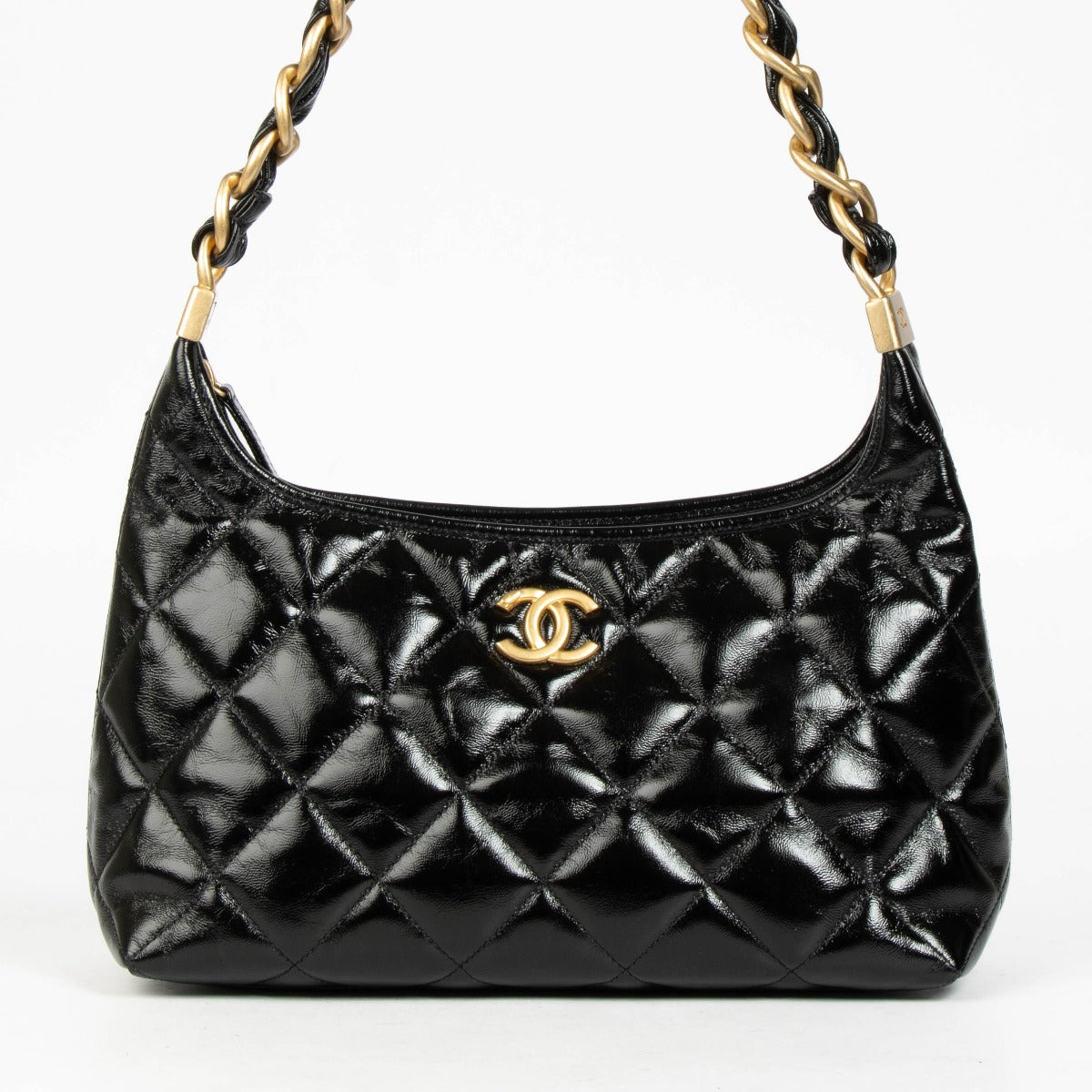 Shop 100% authentic second hand Chanel Black Lambskin Patent Hobo Bag on Labellov.com.