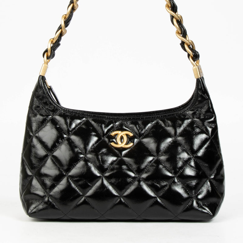 Shop 100% authentic second hand Chanel Black Lambskin Patent Hobo Bag on Labellov.com.