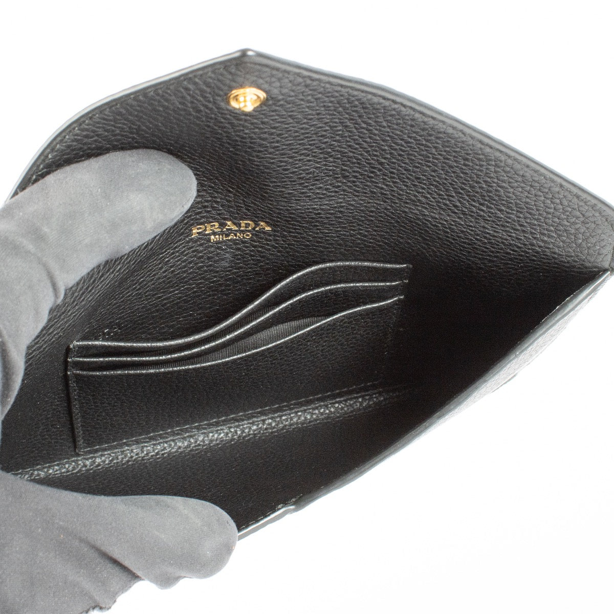 Authentic Second Hand Prada Black Saffiano Leather Envelope Wallet on Labellov.com