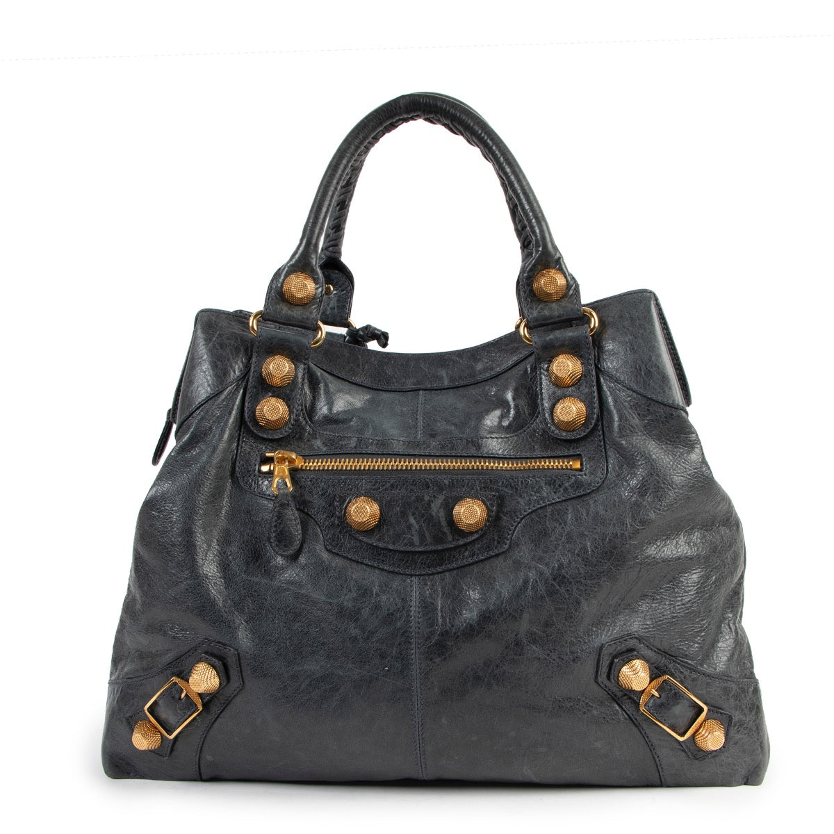 Shop authentic second hand classic city Balenciaga Teal Lambskin Gold Giant 21 Brief Bag at Labellov in Antwerp