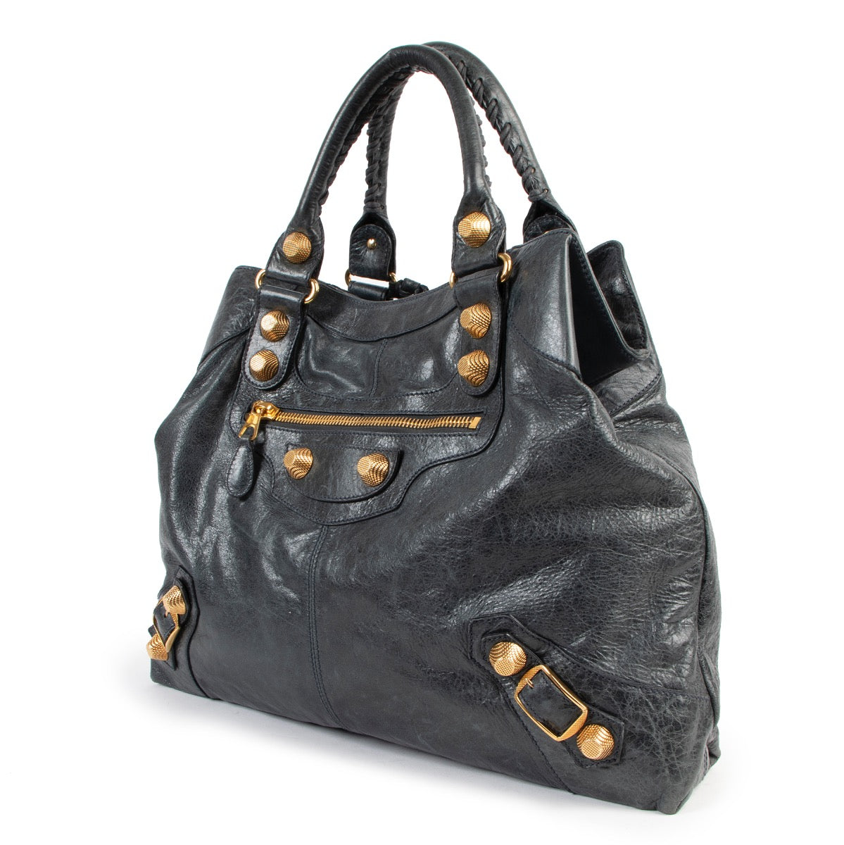 Shop authentic second hand classic city Balenciaga Teal Lambskin Gold Giant 21 Brief Bag at Labellov in Antwerp