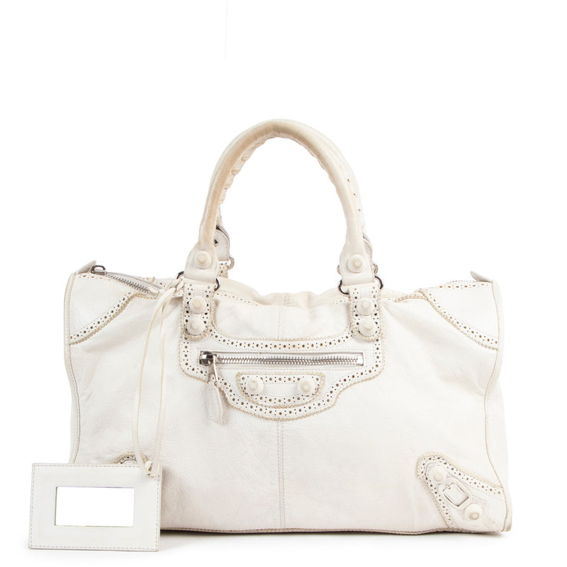 Shop authentic second hand Balenciaga Classic City White Giant 21 Brogue Work Handbag