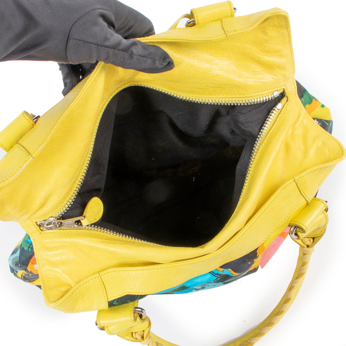 Balenciaga Geel Satijnen Velo Tas met Bloemenprint Giant 21