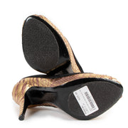 Christian Dior Black Suede And Metallic Snakeskin Open-Toe Pumps