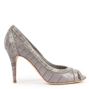 Christian Dior Grey Crocodile-embossed Open-toe Pumps - Size 38,5