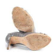 Christian Dior Grey Crocodile-embossed Open-toe Pumps - Size 38,5