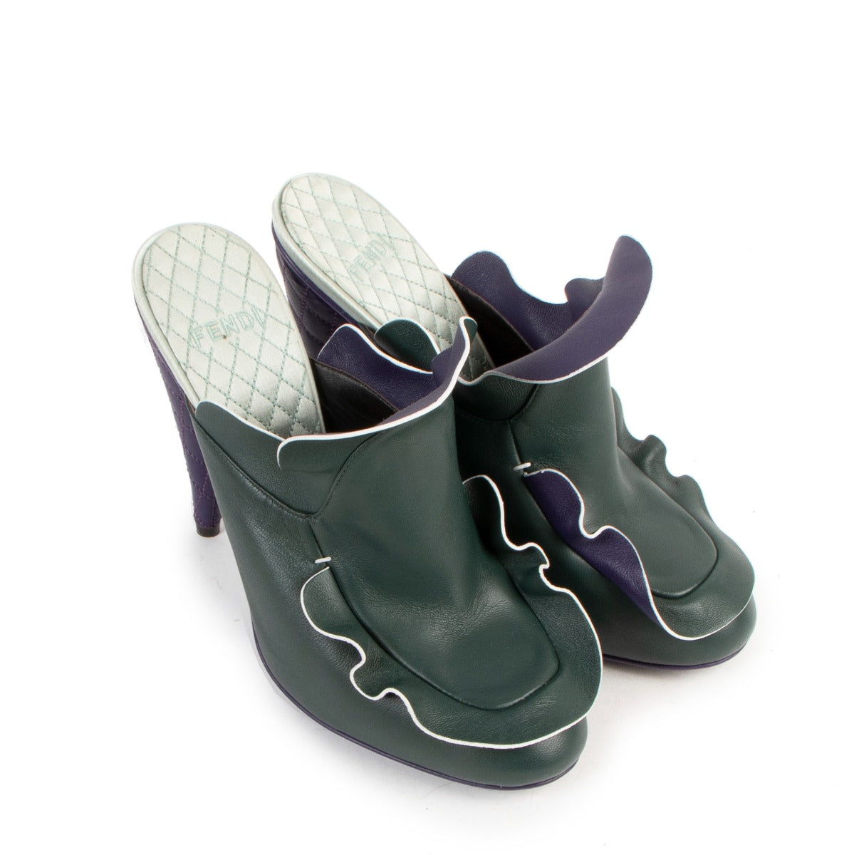 Buy online authentic second hand Fendi Green and Purple Wave Ruffle Front Heels in very good condition.