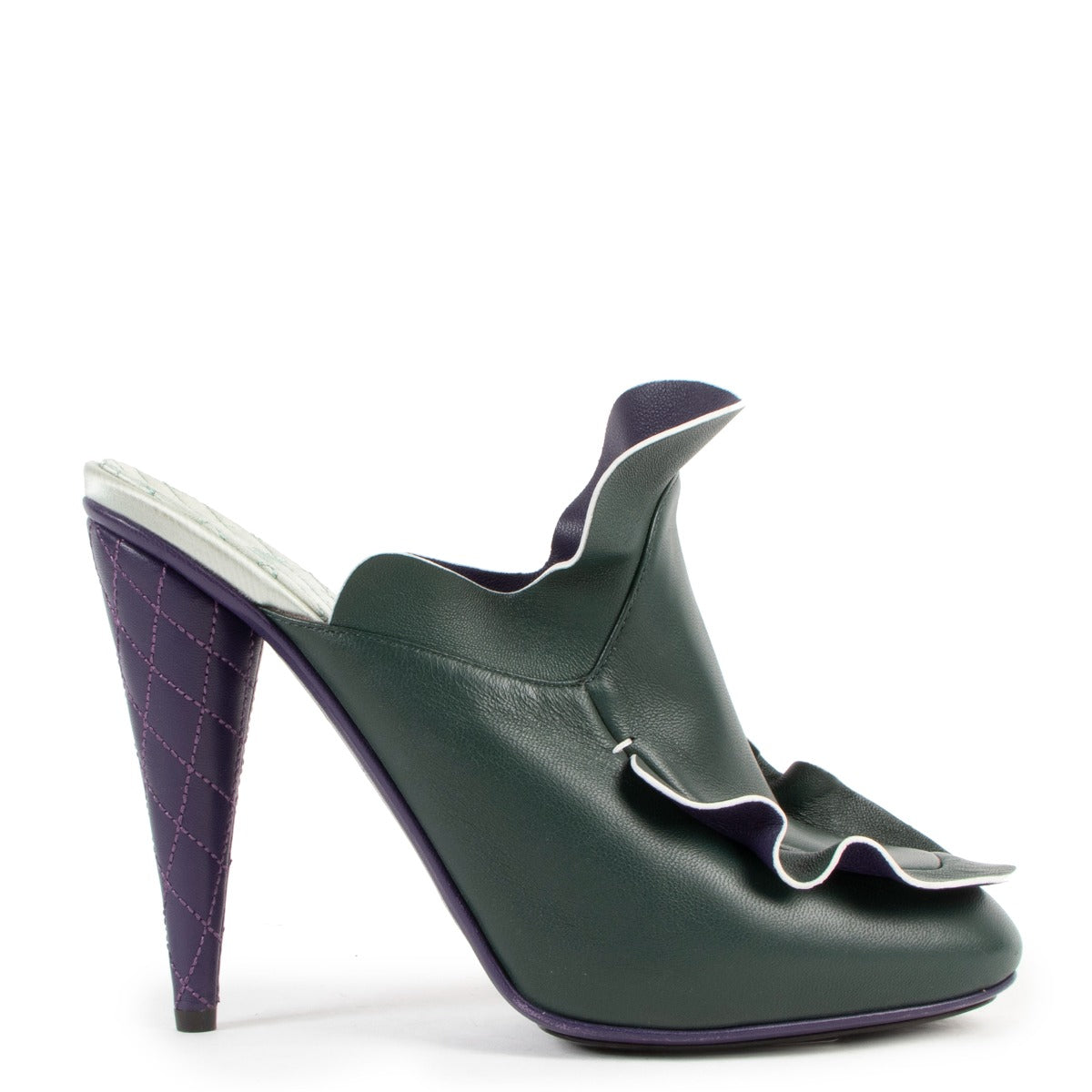 Fendi Green & Purple Wave Ruffle Front Mules