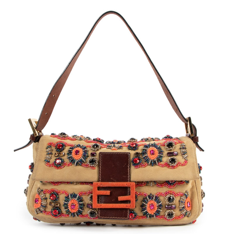 Buy an authentic second hand Fendi Beige Sequin Embellished Baguette Shoulder Bag in very good condition at Labellov.