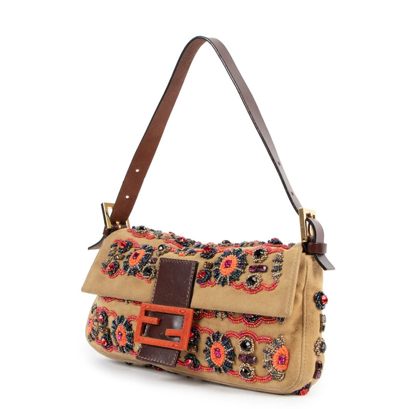 Buy an authentic second hand Fendi Beige Sequin Embellished Baguette Shoulder Bag in very good condition at Labellov.