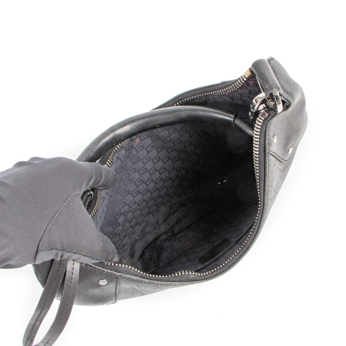 Gucci Black Leather Vintage Hobo Shoulder Bag