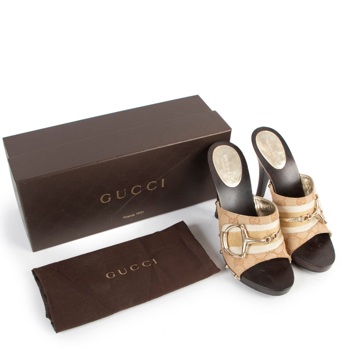 Gucci Monogram Horsebit Clogs Mules Heels for the best price at Labellov secondhand luxury in Antwerp