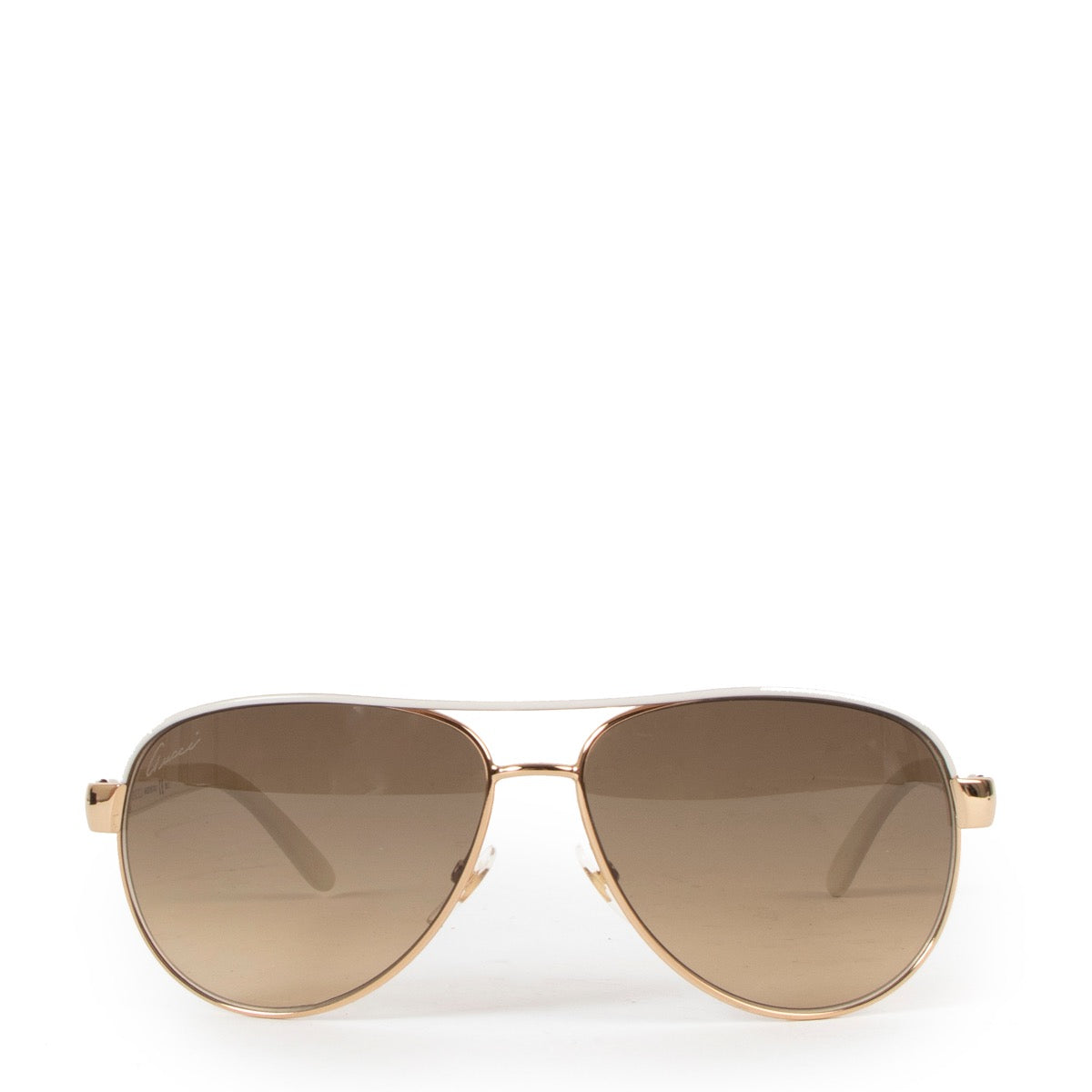 Shop safe online at Labellov in Antwerp these 100% authentic second hand Gucci White and Gold Aviator Sunglasses