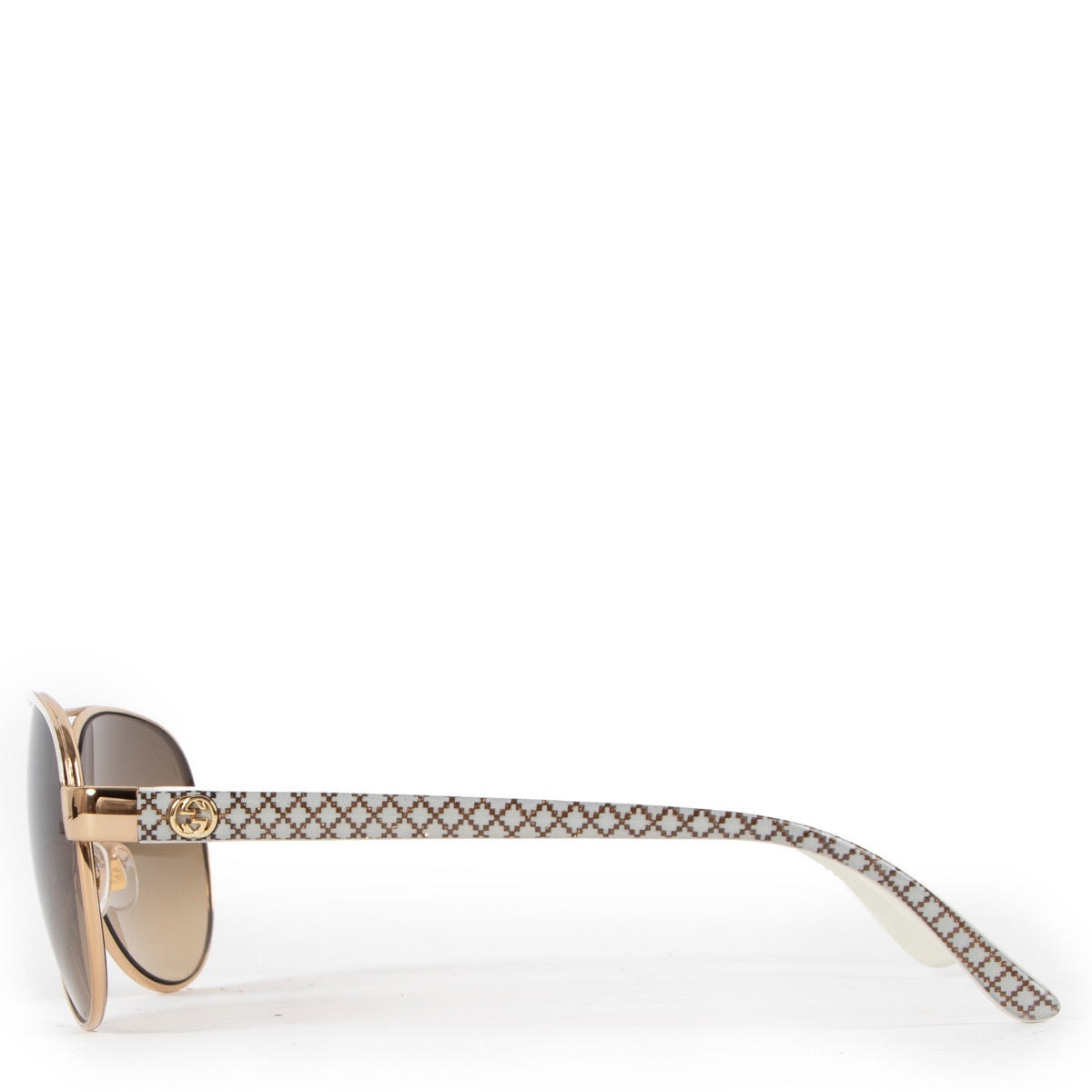 Shop safe online at Labellov in Antwerp these 100% authentic second hand Gucci White and Gold Aviator Sunglasses