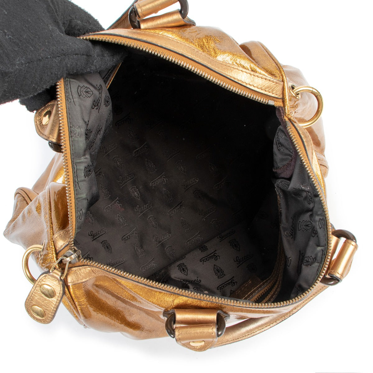 Gucci Babouska Gold Metallic Leather Large Boston Bag
