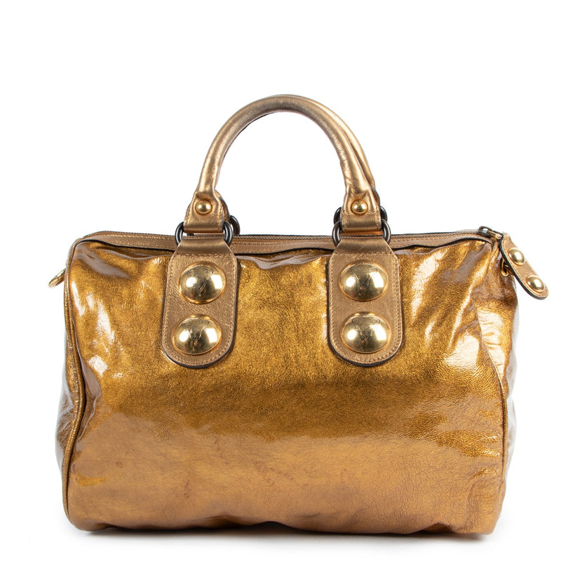 Gucci Babouska Gold Metallic Leather Large Boston Bag