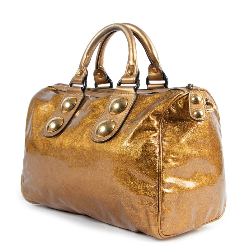 Gucci Babouska Gold Metallic Leather Large Boston Bag