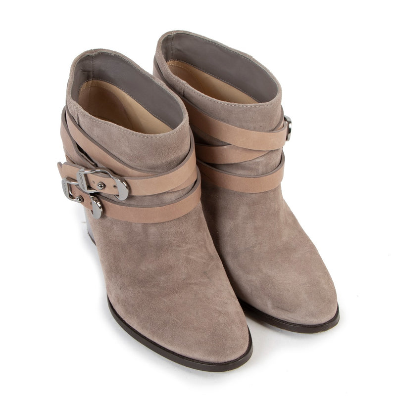Jimmy Choo Melba 90 Beige Suede Buckle Ankle Boots