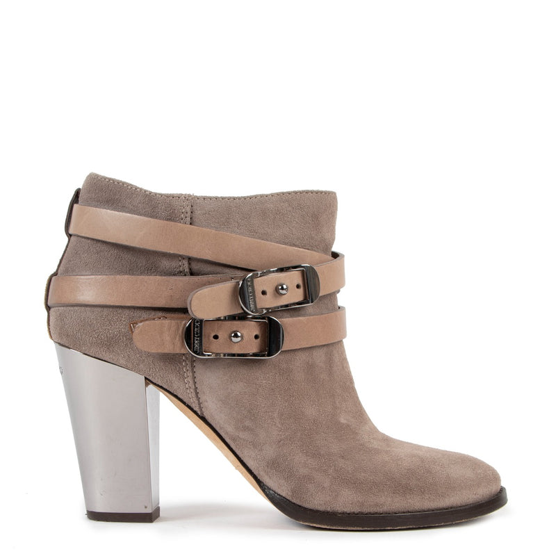 Jimmy Choo Melba 90 Beige Suede Buckle Ankle Boots