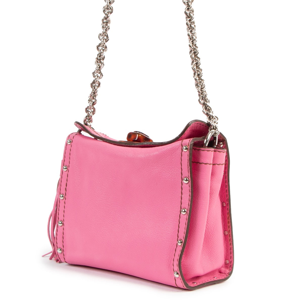 Buy online an authentic second hand Lanvin Pink leather tassel crossbody bag in very good condition at Labellov in Antwerp.
