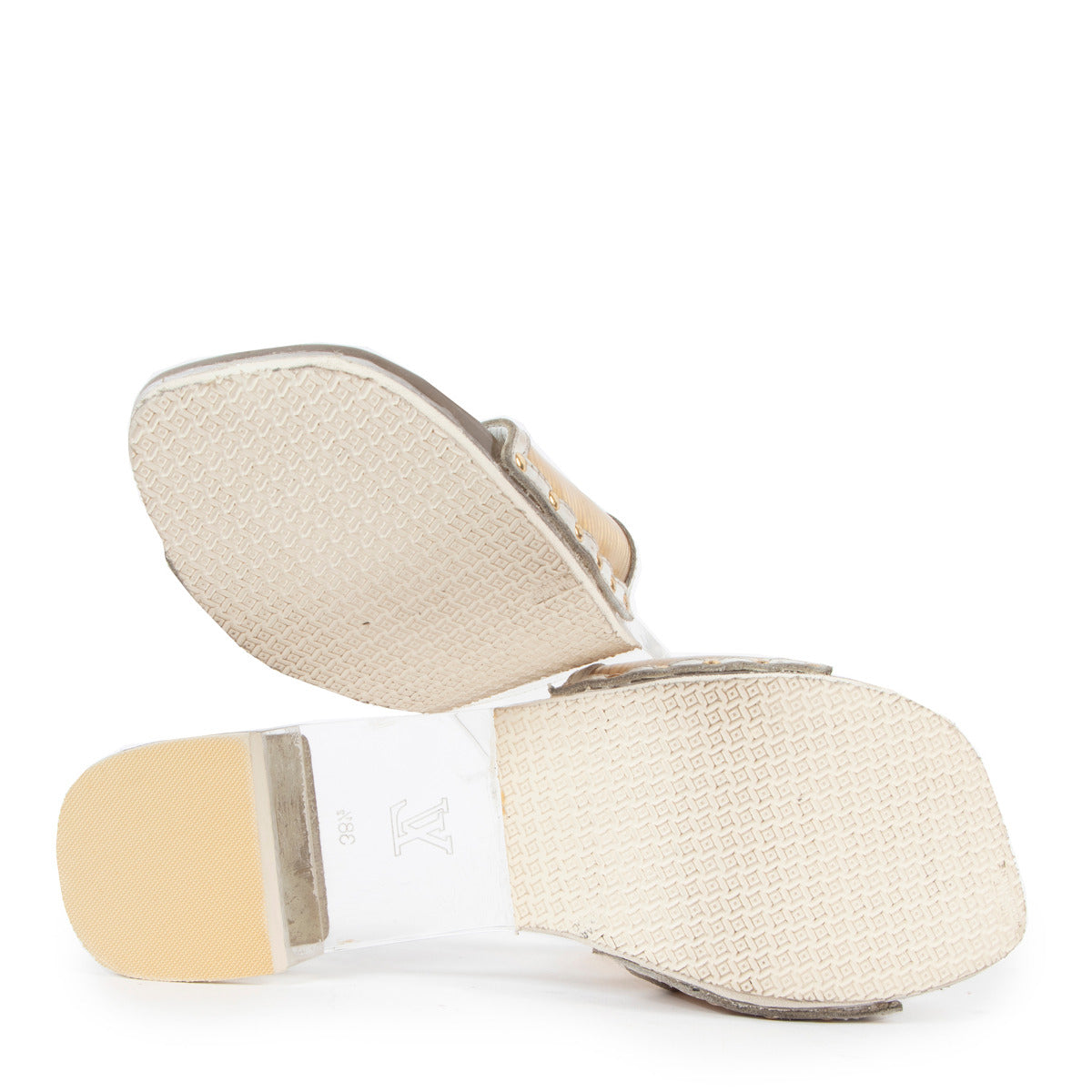 Louis Vuitton Witte Transparante Acryl Trim Gesp Sandalen - Maat 38,5