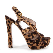 Buy online authentic second hand Miu Miu Leopard Ponyhair Platform Sandals in very good condition at Labellov in Antwerp.