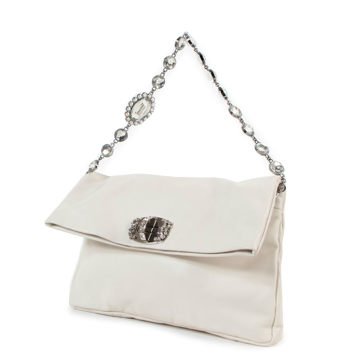 Miu Miu White Crystal Cloqué Fold-over Bag