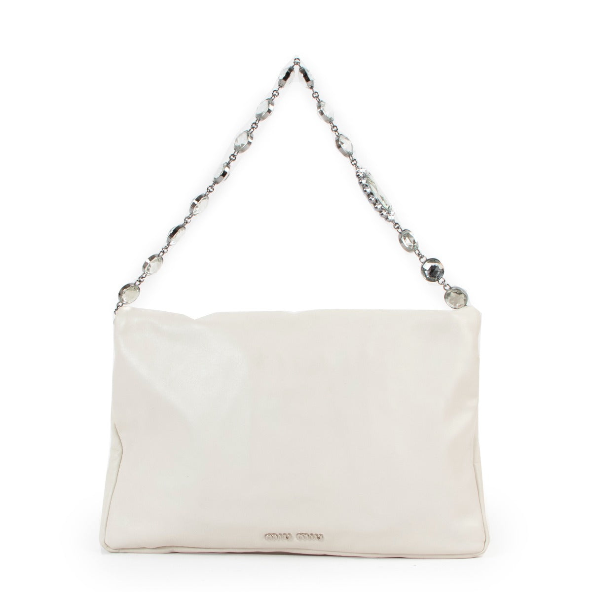 Sac plissé Miu Miu blanc orné de cristaux