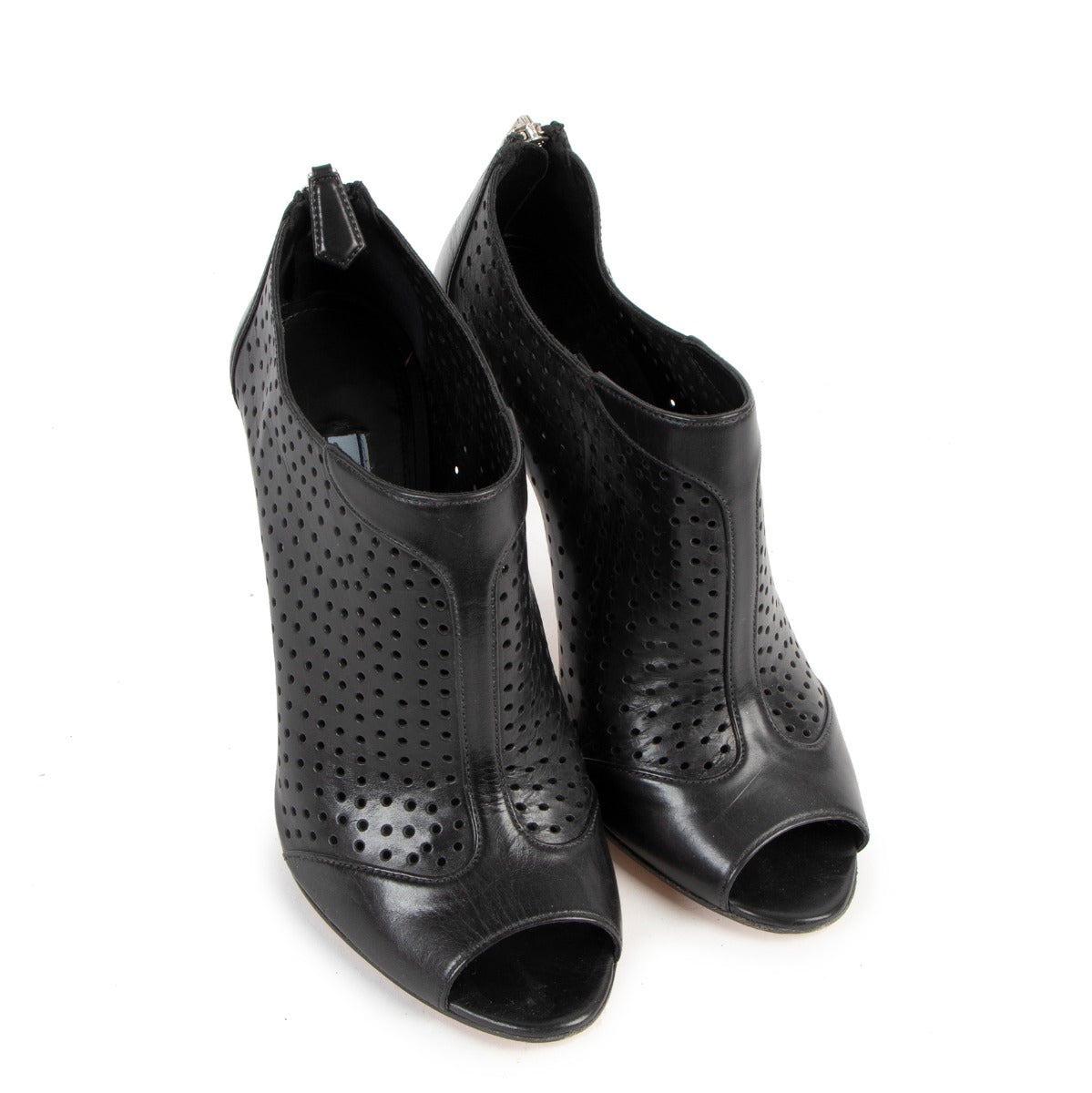 Prada Perforated Black Peep-toe Boots
