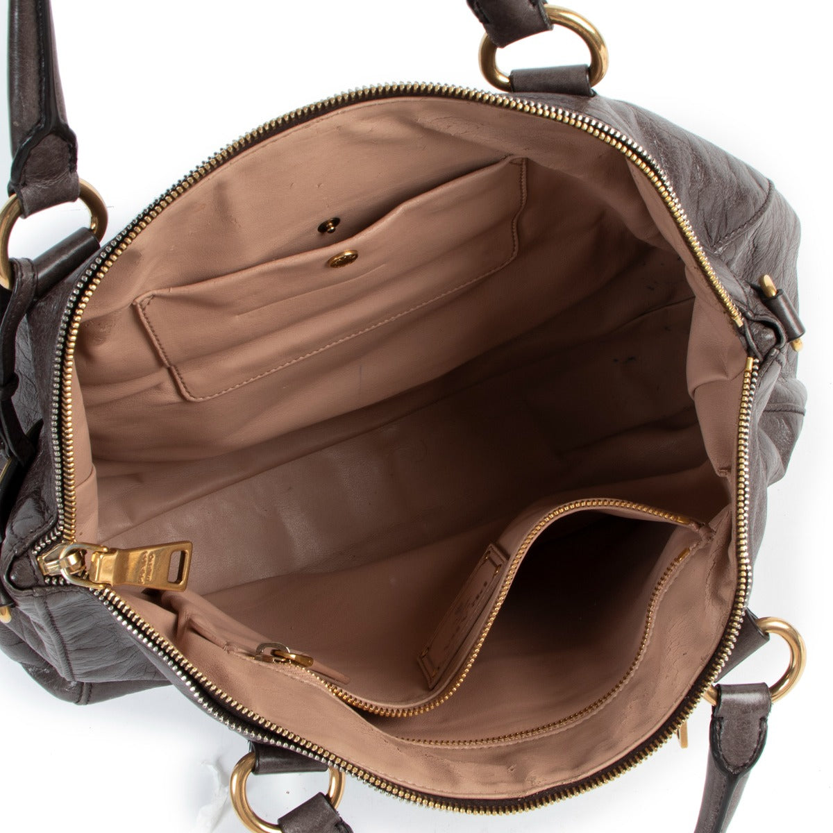Prada Taupe Front Zip Calfskin Top Handle Bag