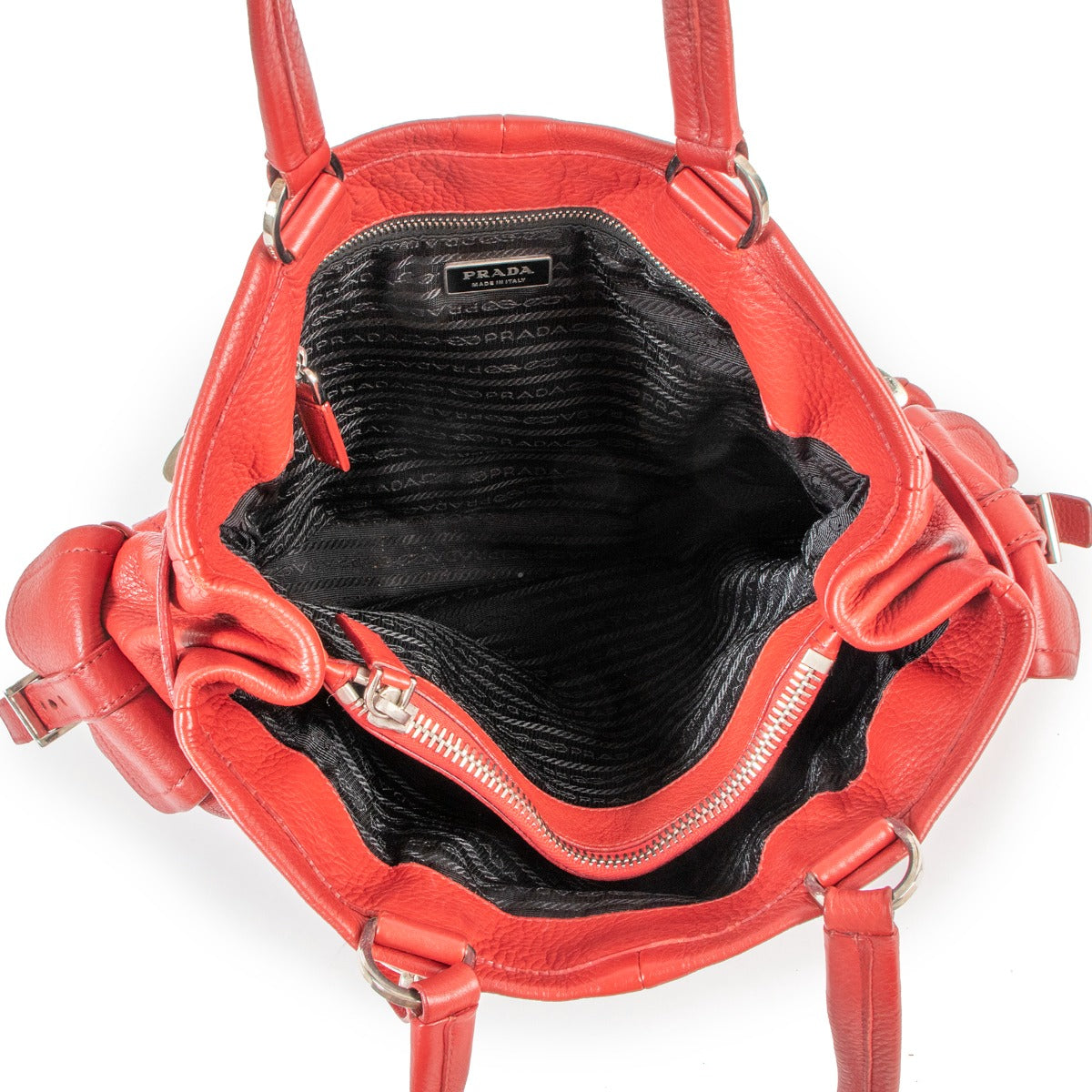 Sac porté épaule Prada Vitello Daino Rouge avec ceinture