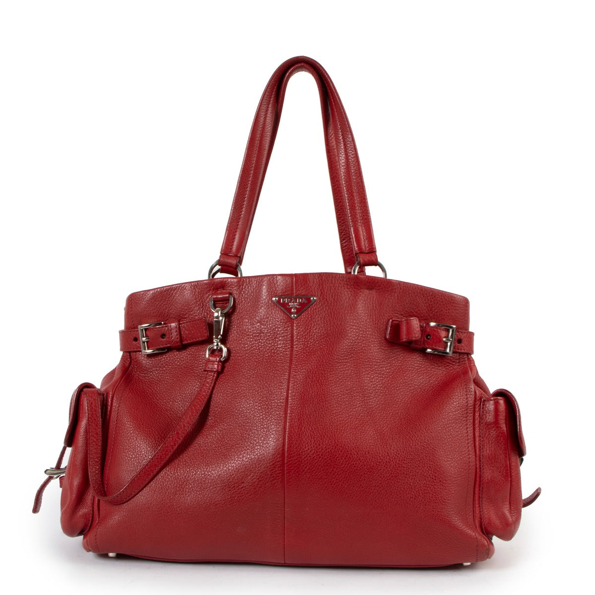 Prada Red Vitello Daino Belted Shoulder Bag