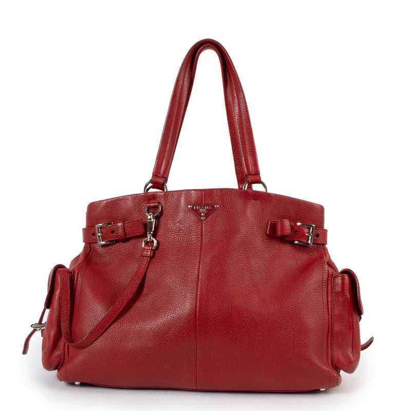 Prada Red Vitello Daino Belted Shoulder Bag