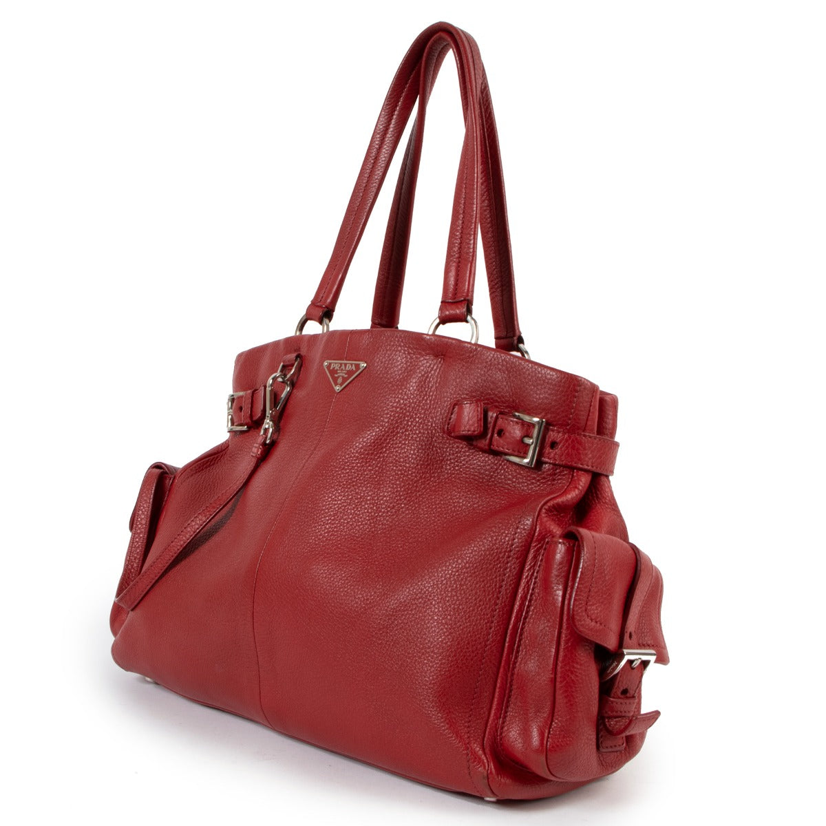 Prada Red Vitello Daino Belted Shoulder Bag