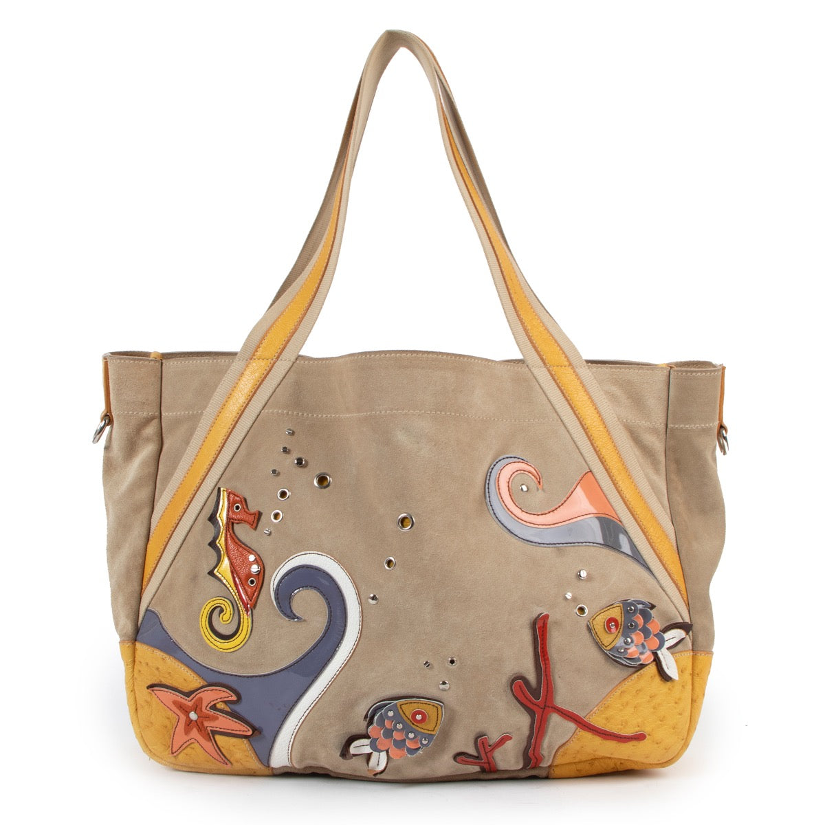 Buy an authentic secondhand Prada Beige Canapa Sea Life Tote Bag in good pre-loved condition at www.labellov.com