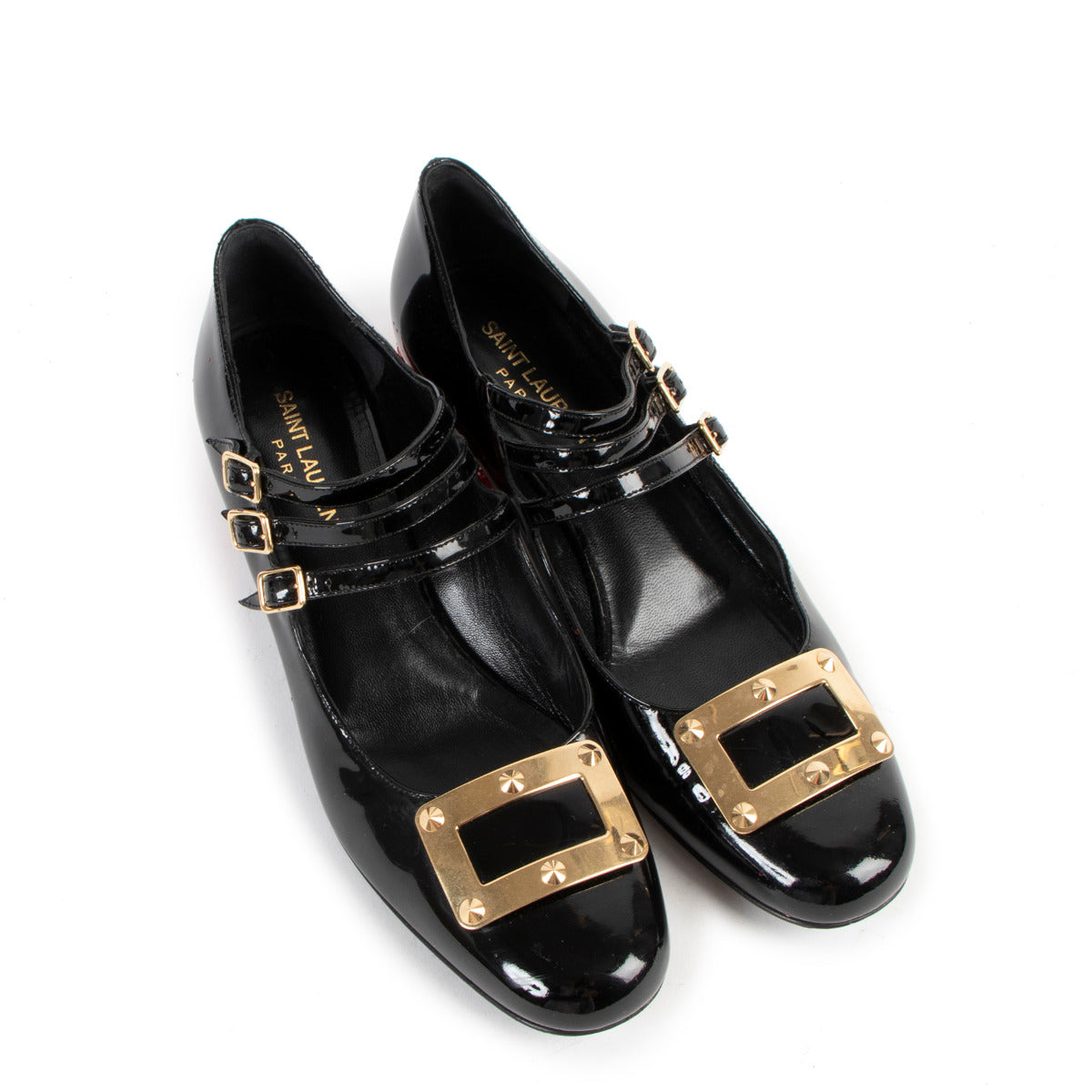 Saint Laurent Black Mary Jane Triple Strap Heels