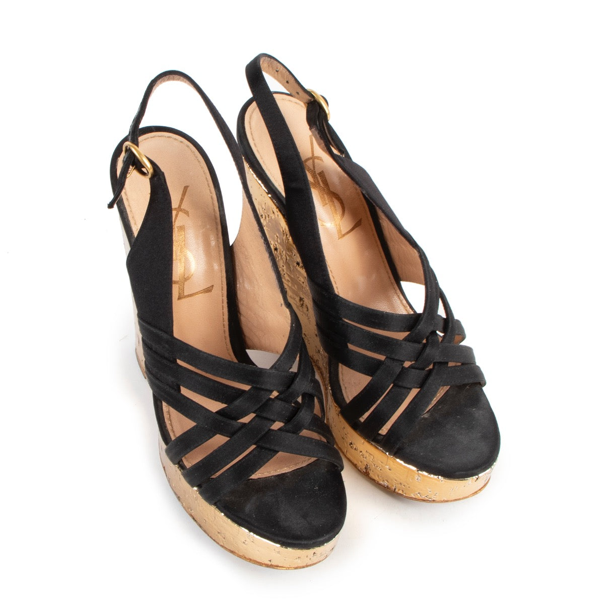 Shop safe online at labellov in Antwerp this 100% authentic second hand Saint Laurent Black and Gold Wedge Heels High