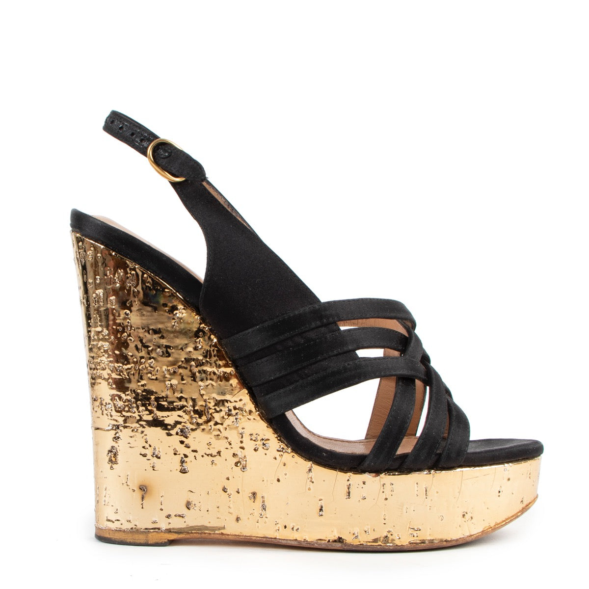 Shop safe online at labellov in Antwerp this 100% authentic second hand Saint Laurent Black and Gold Wedge Heels High