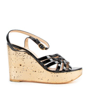 Saint Laurent Black and Gold Idole Platform Wedge Sandals