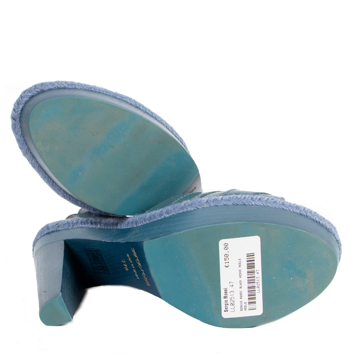 Sergio Rossi Escarpins compensés en cuir verni bleu et bois - Taille 37,5