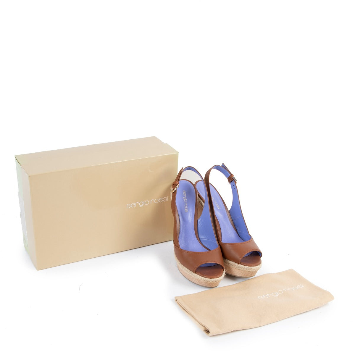 Sergio Rossi Beige Straw Wedge Heels