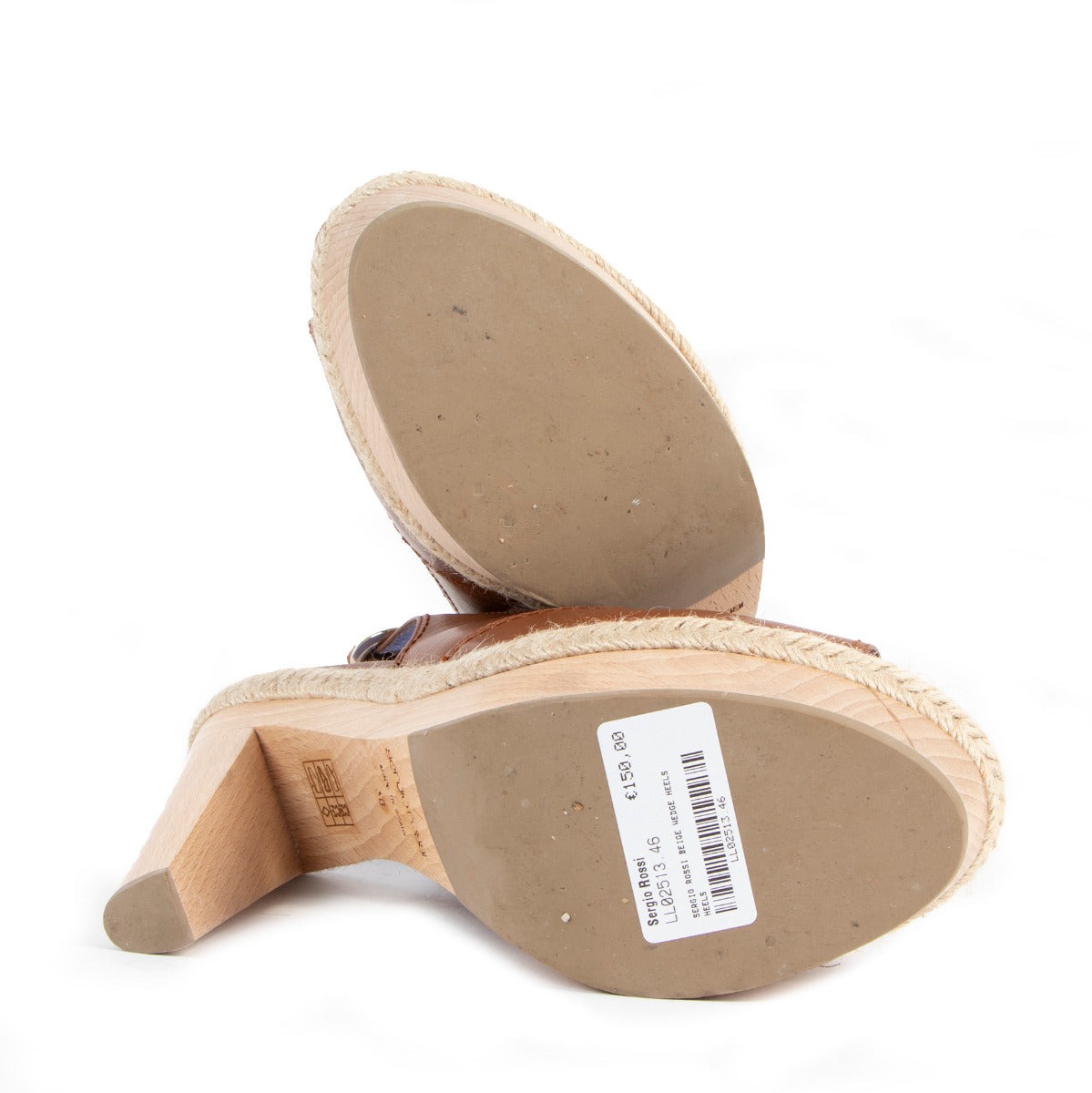 Sergio Rossi Beige Straw Wedge Heels - Size 38 for the best price at Labellov secondhand luxury in Antwerp