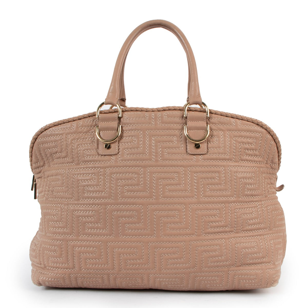 Versace Nude Quilted Greca Leather Handbag