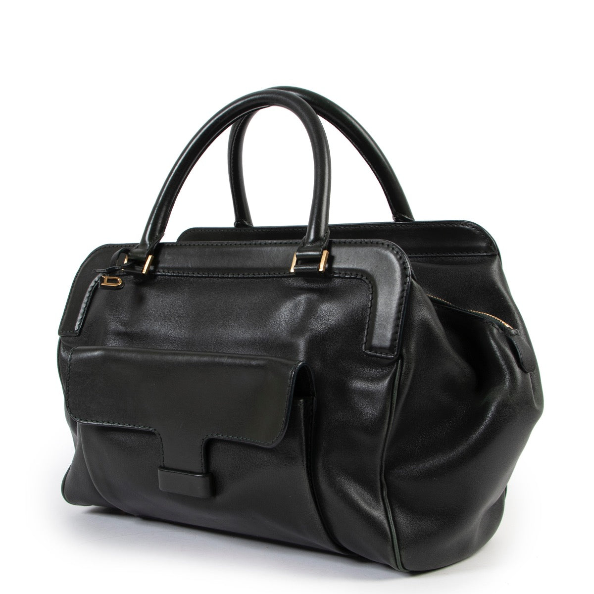 Shop safe online at Labellov in Antwerp this 100% authentic second hand Delvaux Dark Green Leather Top Handle