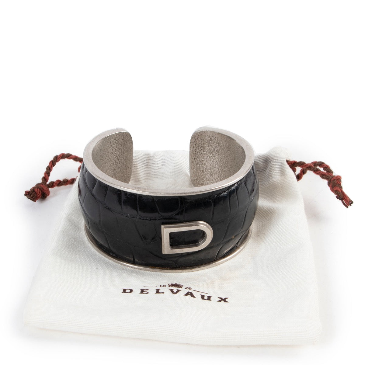 Buy an authentic second hand Delvaux Silver Black Croco Bracelet at Labellov
