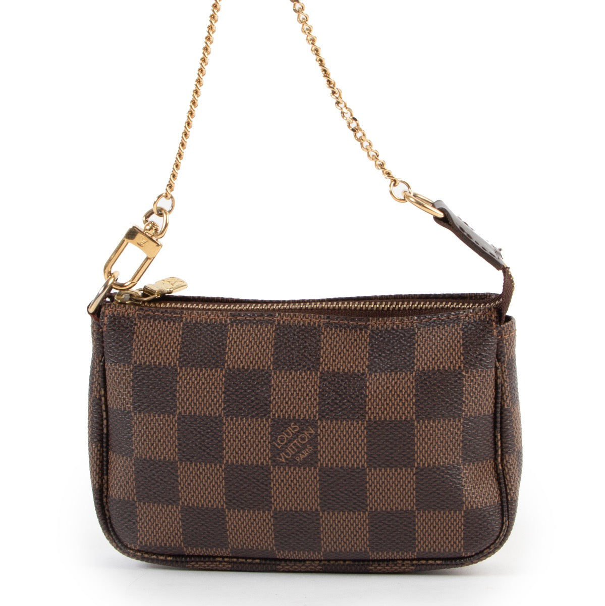 Shops safe online at Labellov in Antwerp this 100% authentic Louis Vuitton Damier Ebene Mini Pochette Accessoires