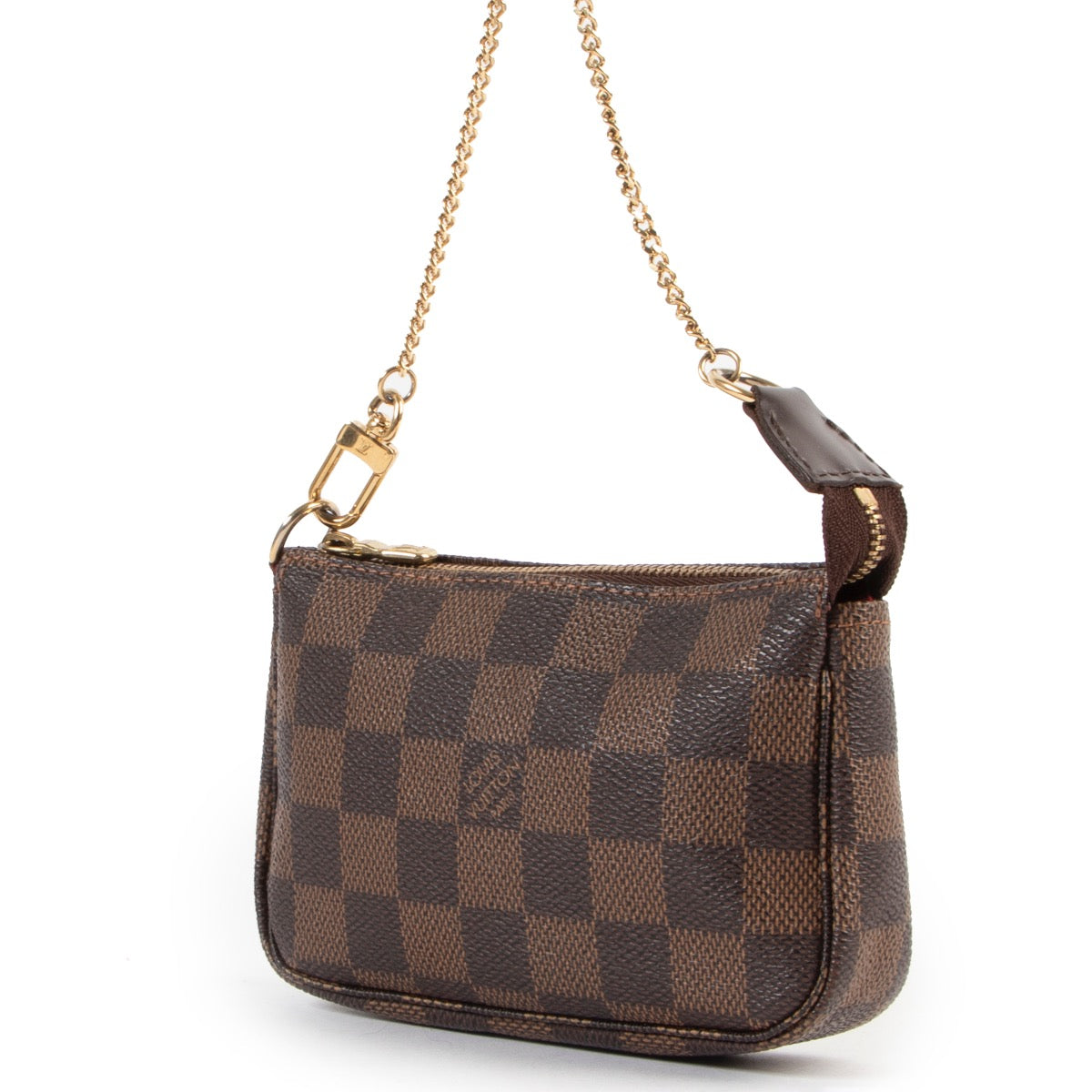 Shops safe online at Labellov in Antwerp this 100% authentic Louis Vuitton Damier Ebene Mini Pochette Accessoires