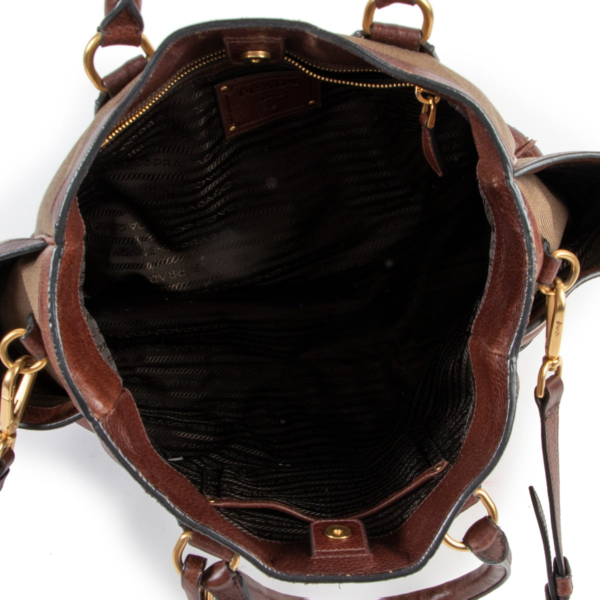 shop online authentic vintage Prada Brown Logo Jacquard Tote Bag at Labellov