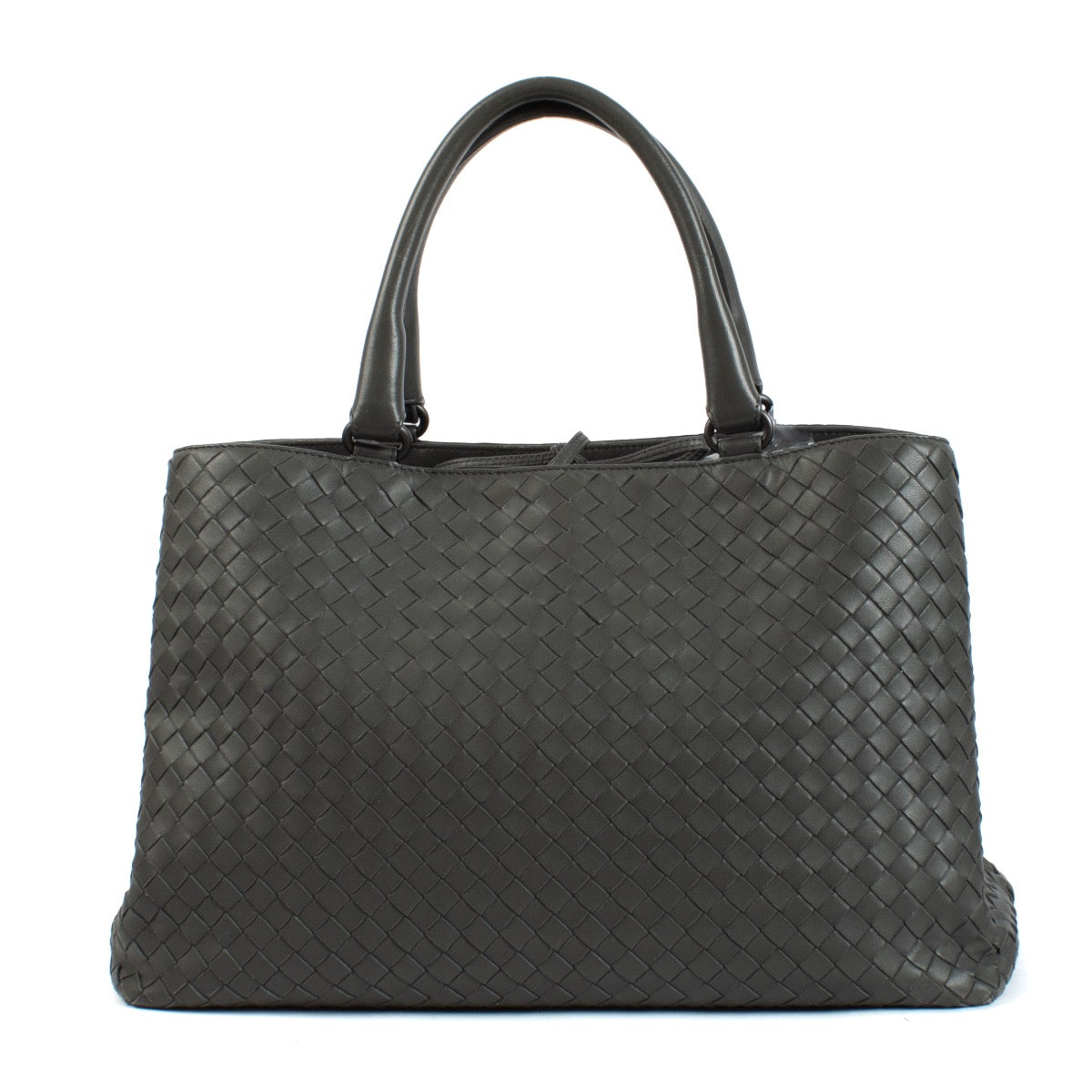 Shop safe online at Labellov in Antwerp and Knokke this 100% authentic second hand Bottega Veneta Grey Intrecciato Top Handle Bag